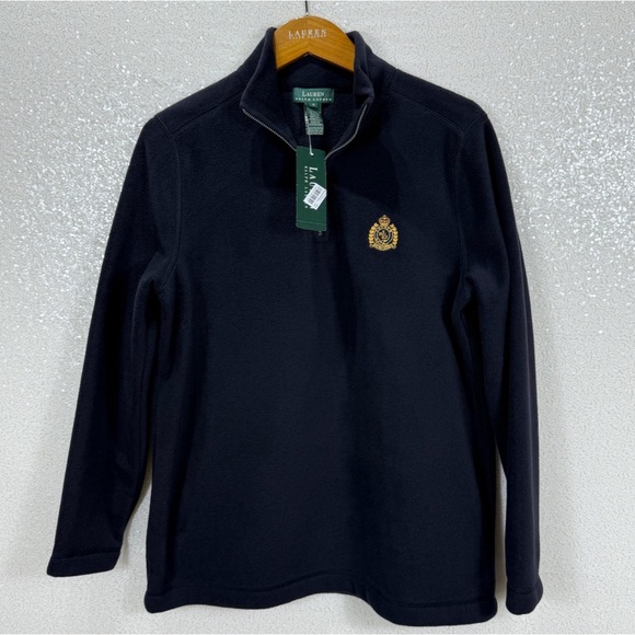 Lauren Ralph Lauren Navy Fleece Pullover Small – Crest Logo Quarter Zip NWT - Picture 1 of 8
